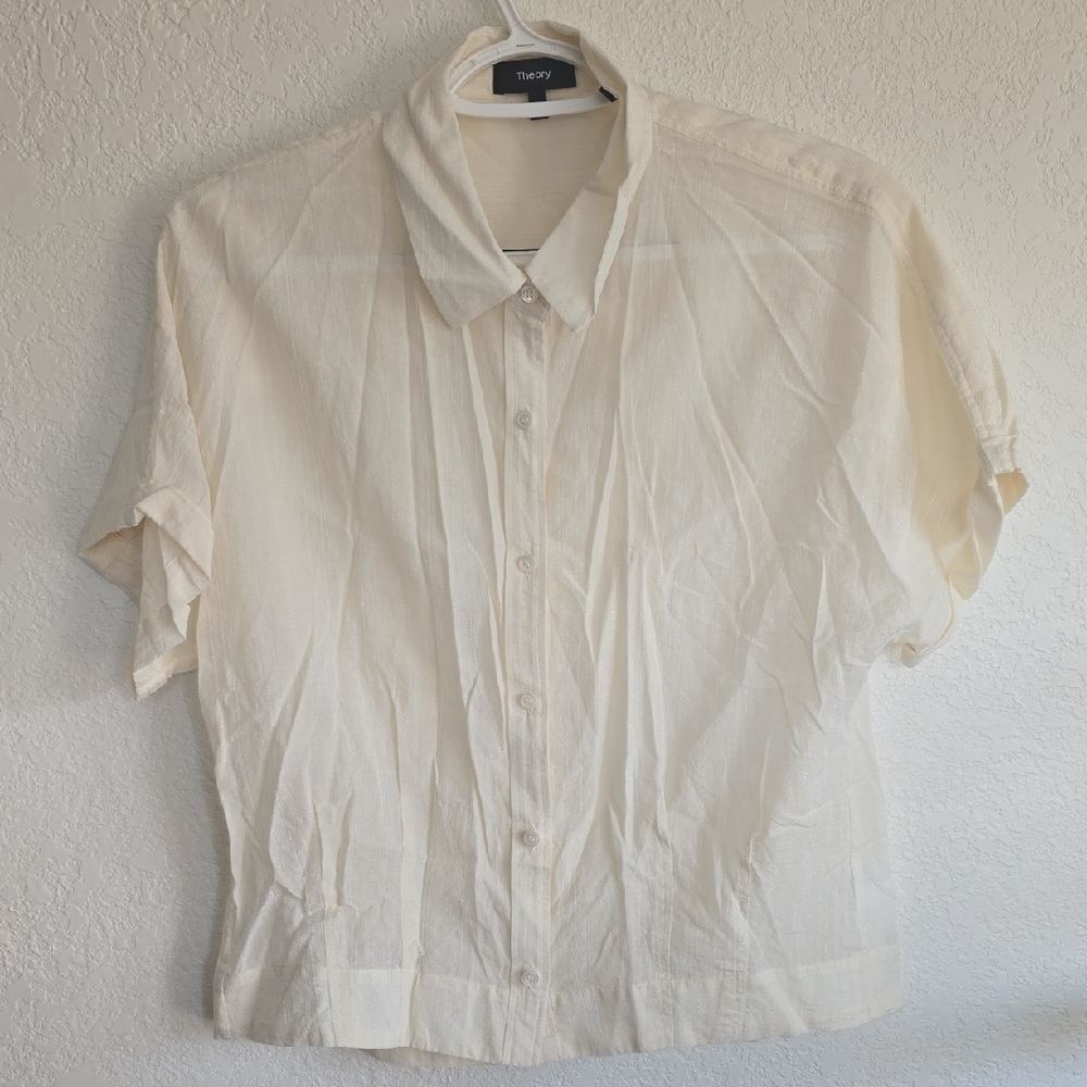 Theory Women’s Cream Short-Sleeve Button-Down Shirt